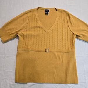 RQT Short Sleeve V-neck Knit Sweater Top Mustard Yellow Sz XL Classic Preppy